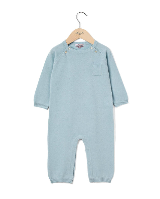 combi col rond Naissance 90 laine-10 cachemire bleu vert