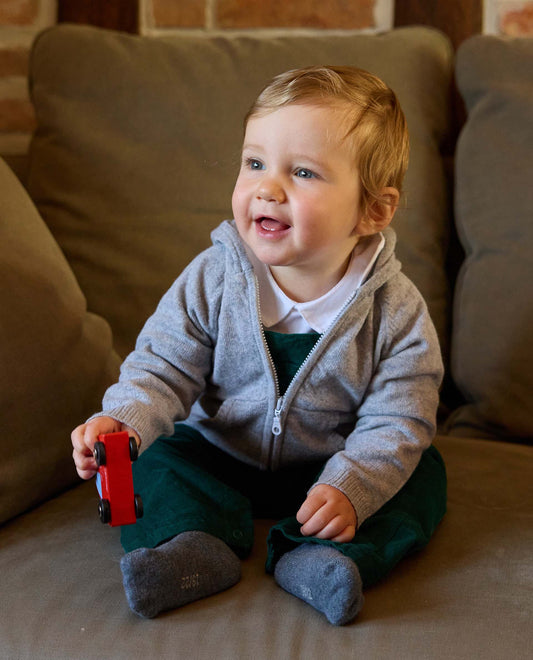 cardigan capuche Naissance 90 laine-10 cachemire Gris