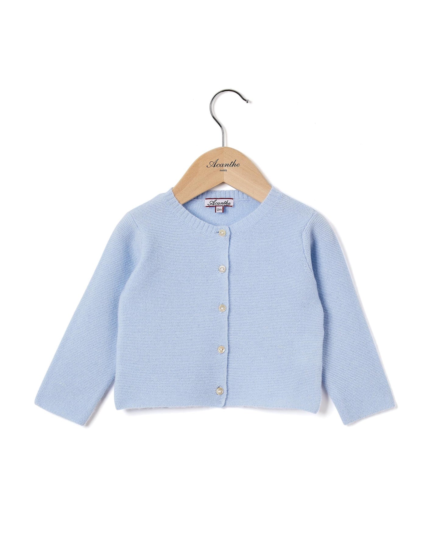 cardigan col rond Naissance 90 laine-10 cachemire Ciel