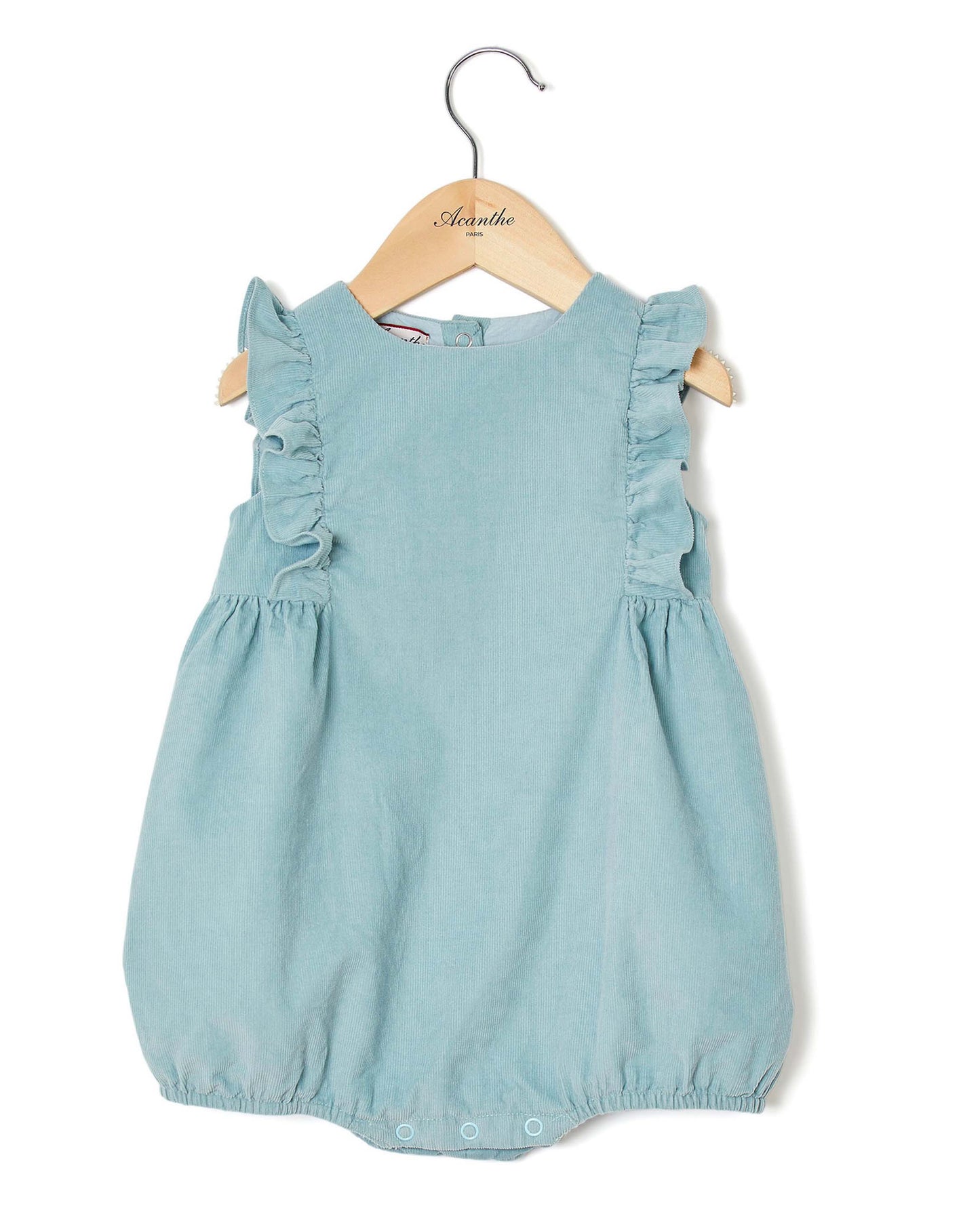 barboteuse volant velours vert d'eau