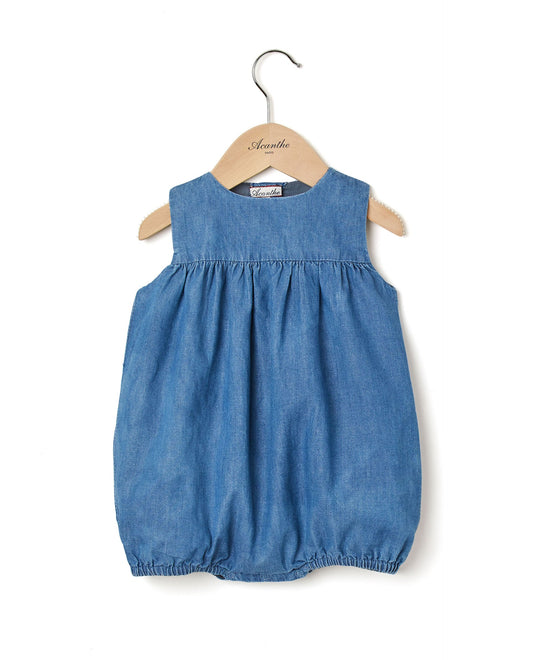 barboteuse col rond sans manches denim