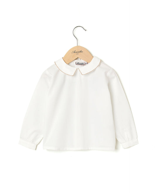 chemisier col carré btns dos ml blanc/liseré camel