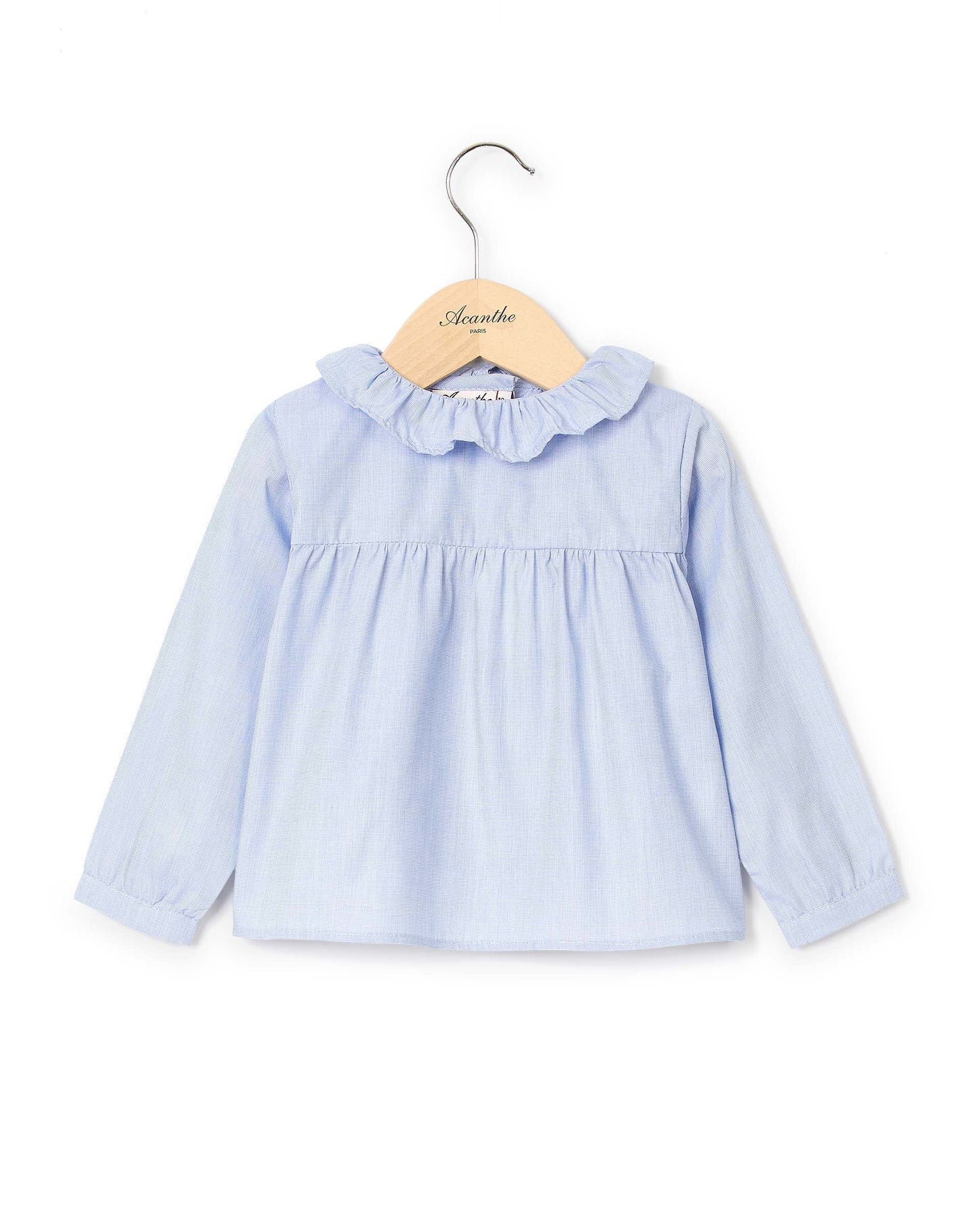 blouse col volanté fil à fil ciel