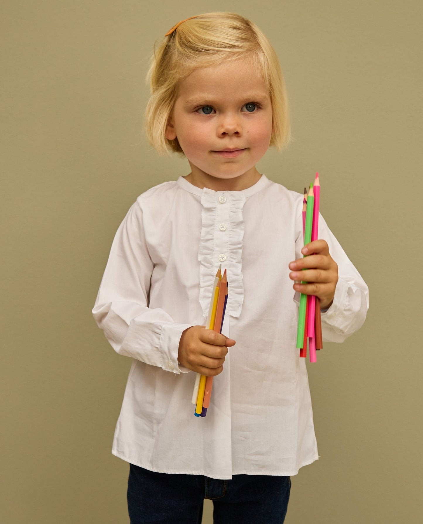 blouse manches longues volant devant blanc