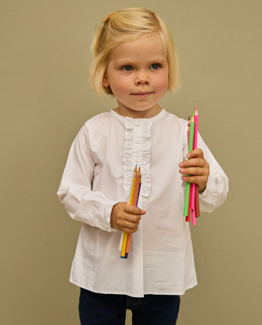 blouse manches longues volant devant blanc