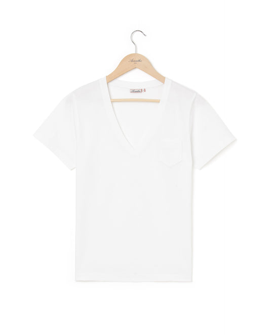 Tee shirt col V coton blanc