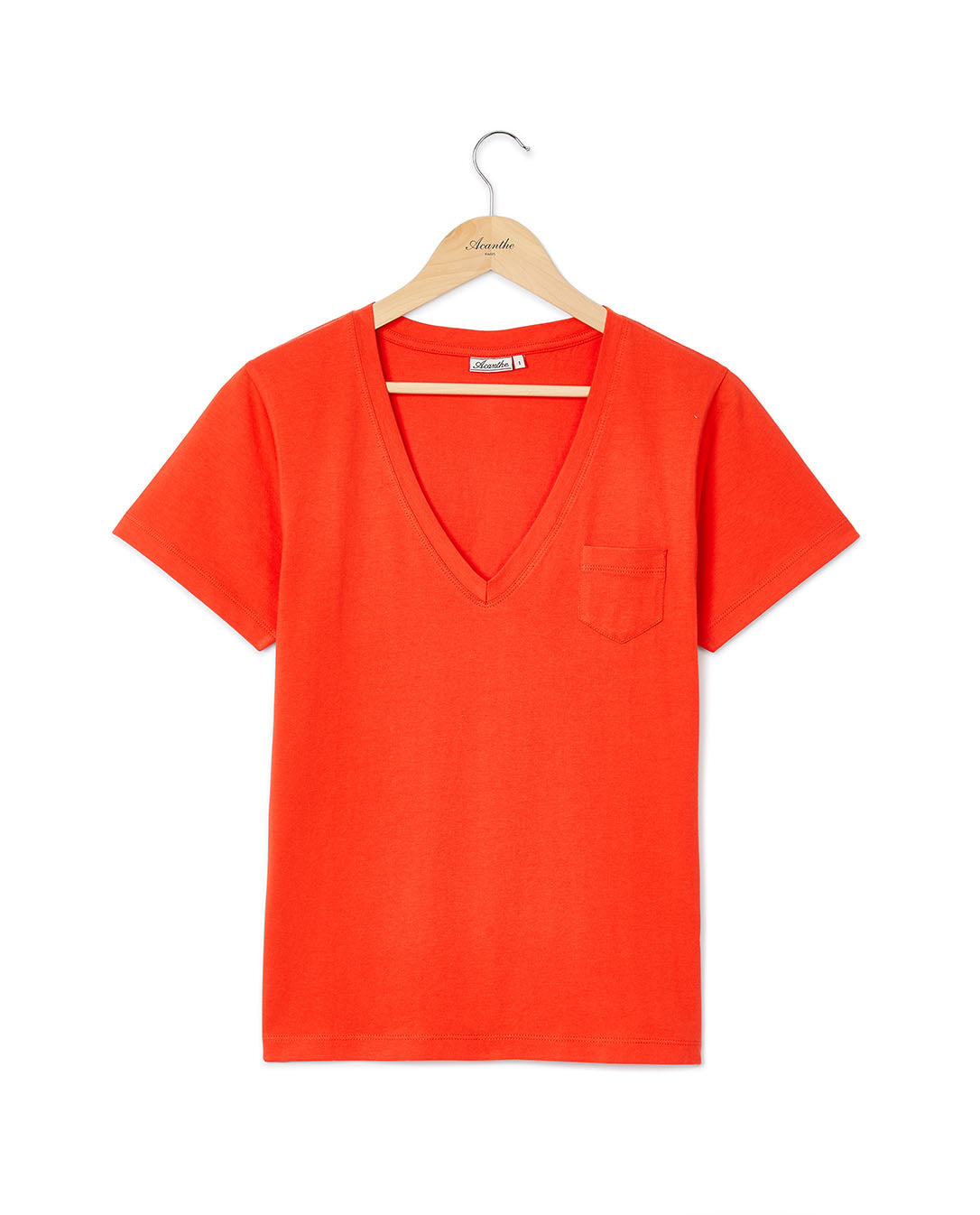 Tee shirt col V coton rouge