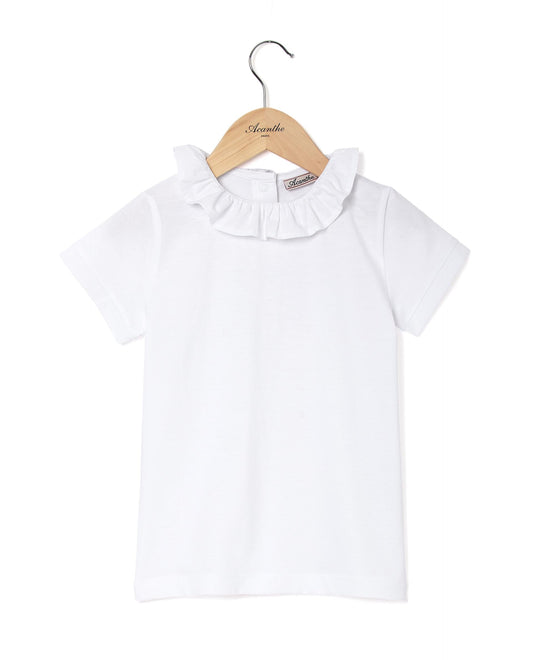 T-shirt col volanté blanc