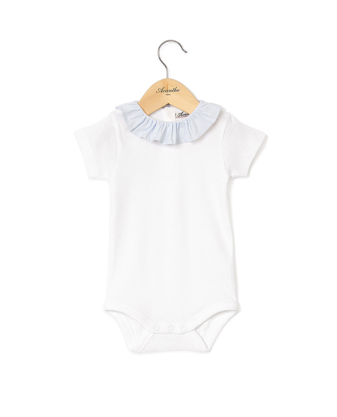 Body blanc col volanté vichy ciel