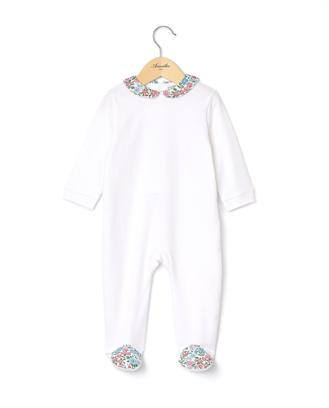 Dors bien blanc coton col rond et pieds en tissu Liberty Annabella