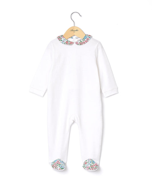 Dors bien blanc coton col rond et pieds en tissu Liberty Annabella