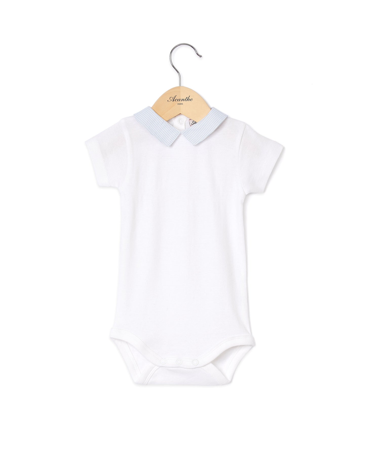 Body blanc col carré vichy ciel