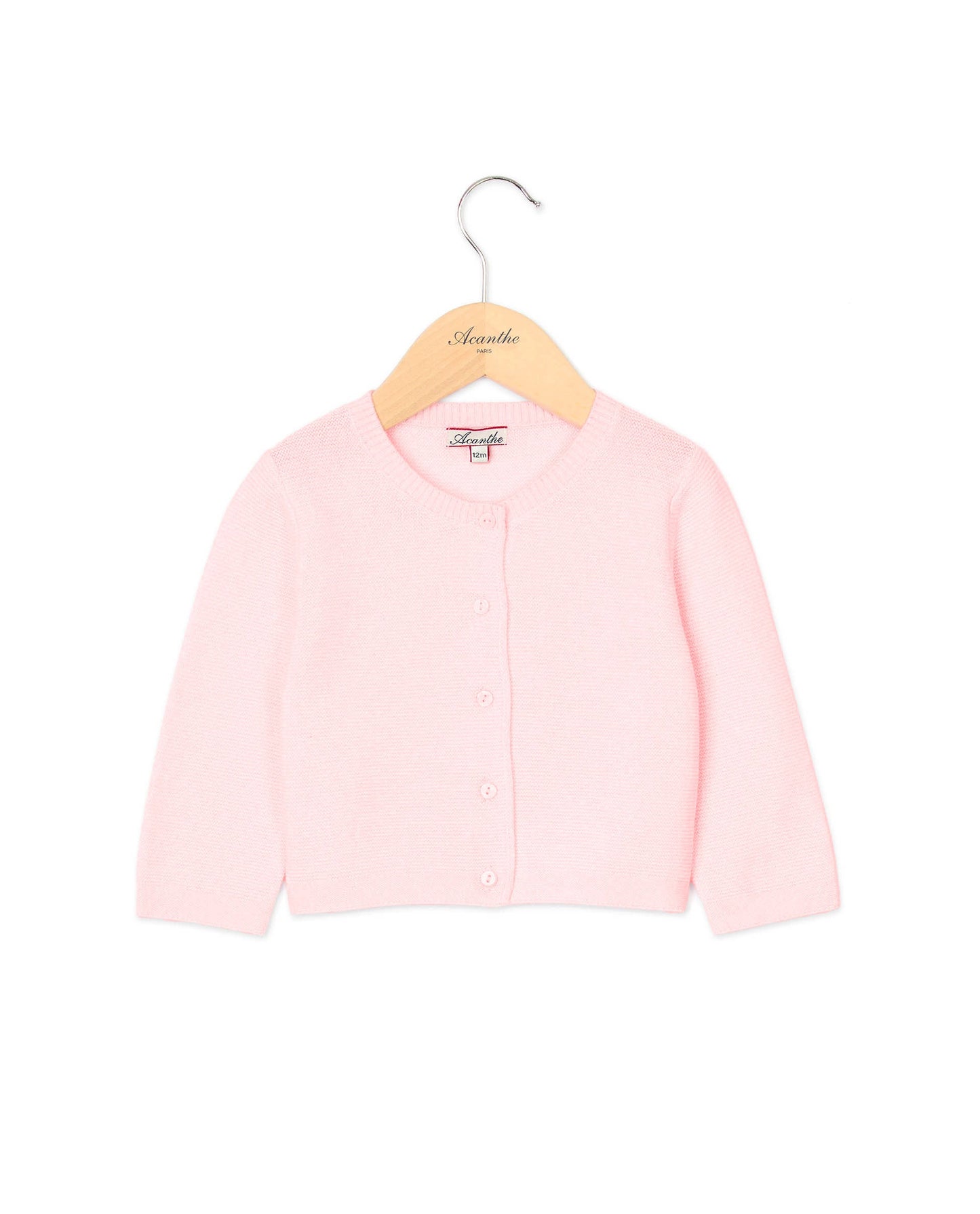 Cardigan point mousse rose pâle