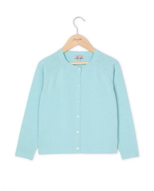 Cardigan finition point de riz aqua