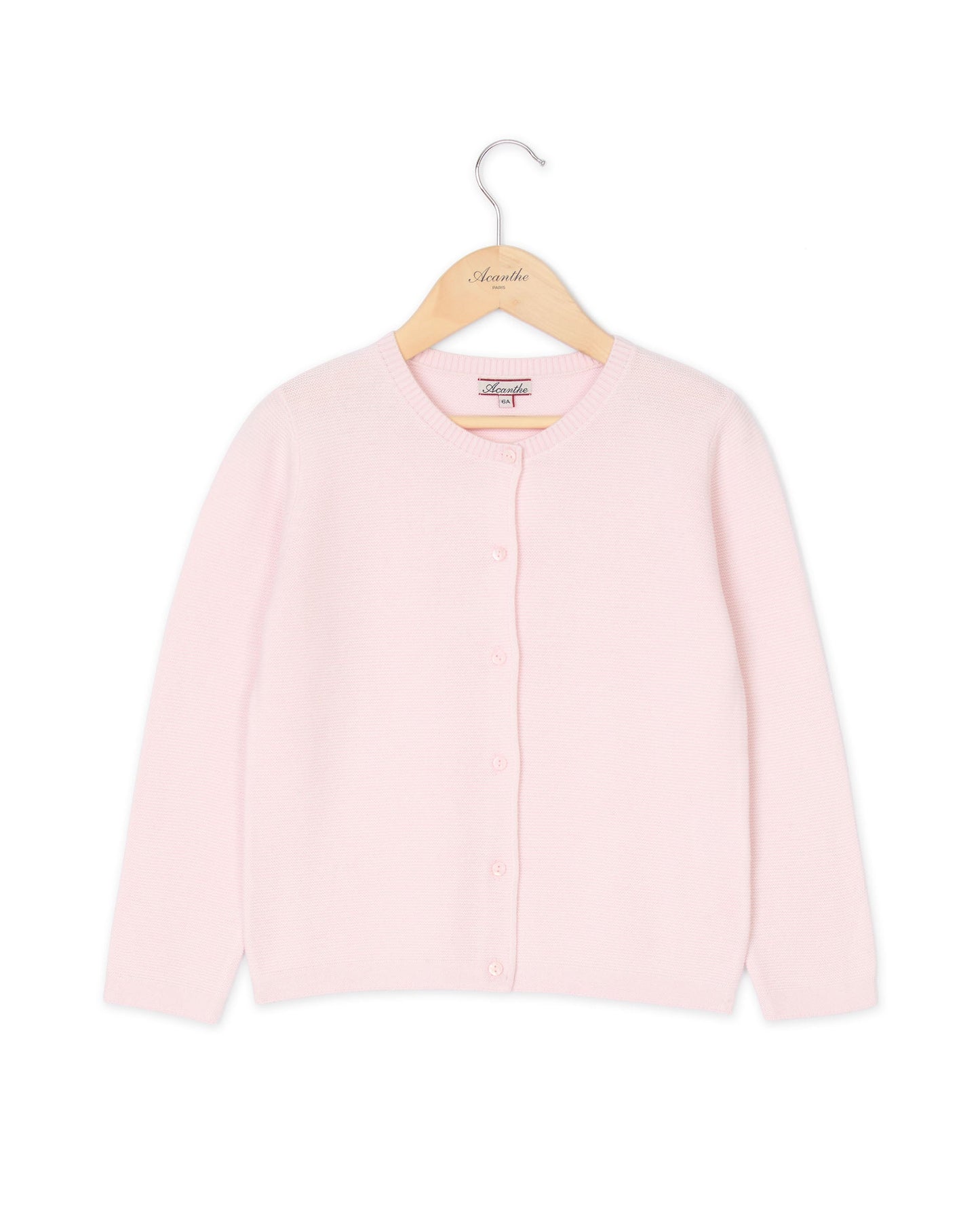 Cardigan point mousse rose pâle 3a-6a