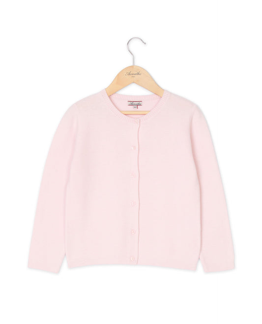 Cardigan point mousse rose pâle 3a-6a
