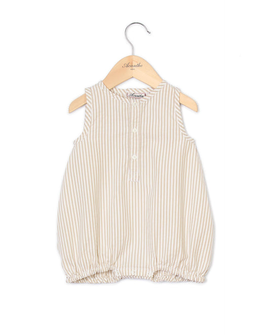 Barboteuse sans manches seersucker beige
