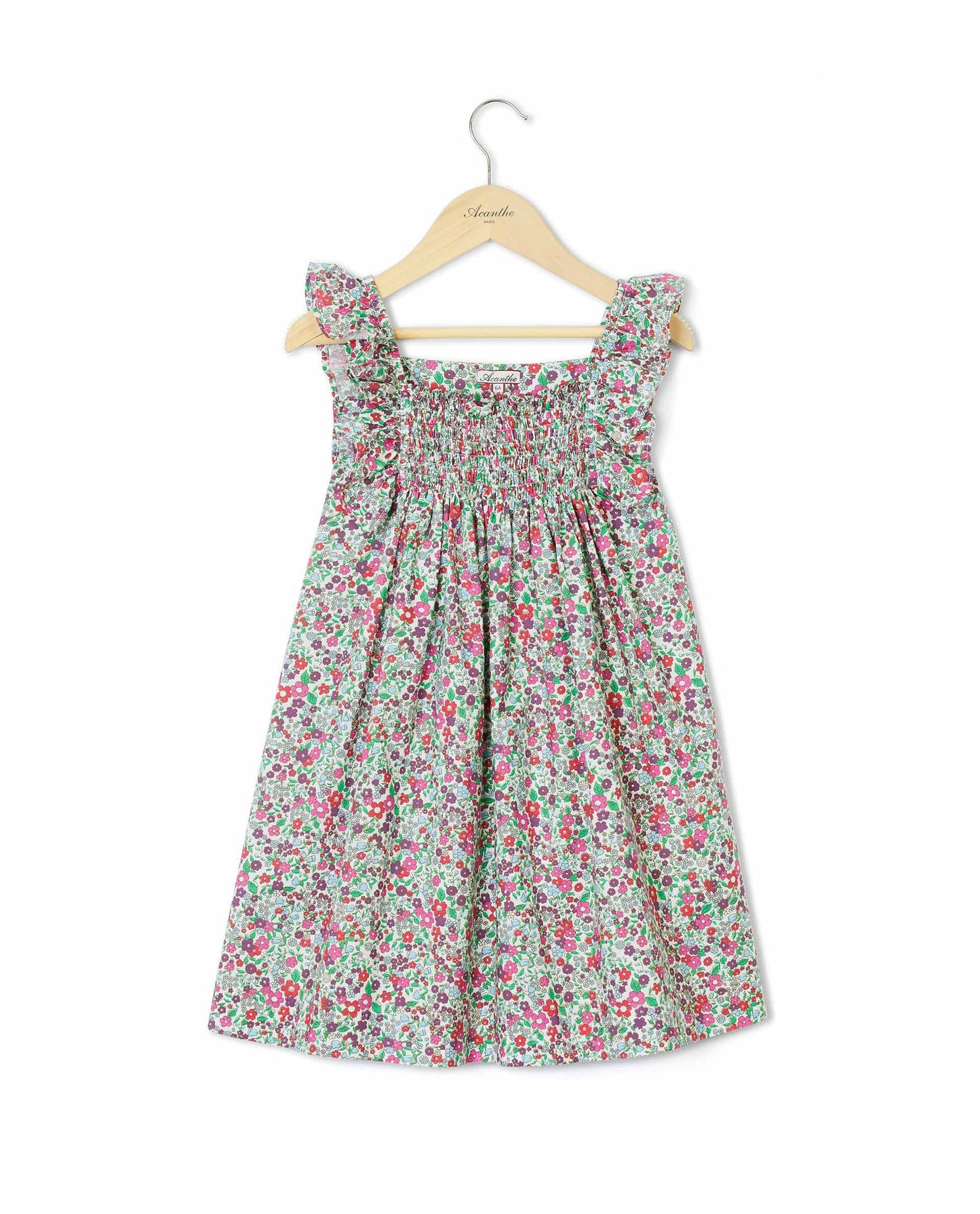 Robe smockée à volants imprimé fleur multicolore