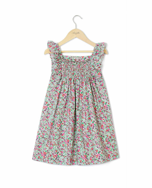 Robe smockée à volants imprimé fleur multicolore