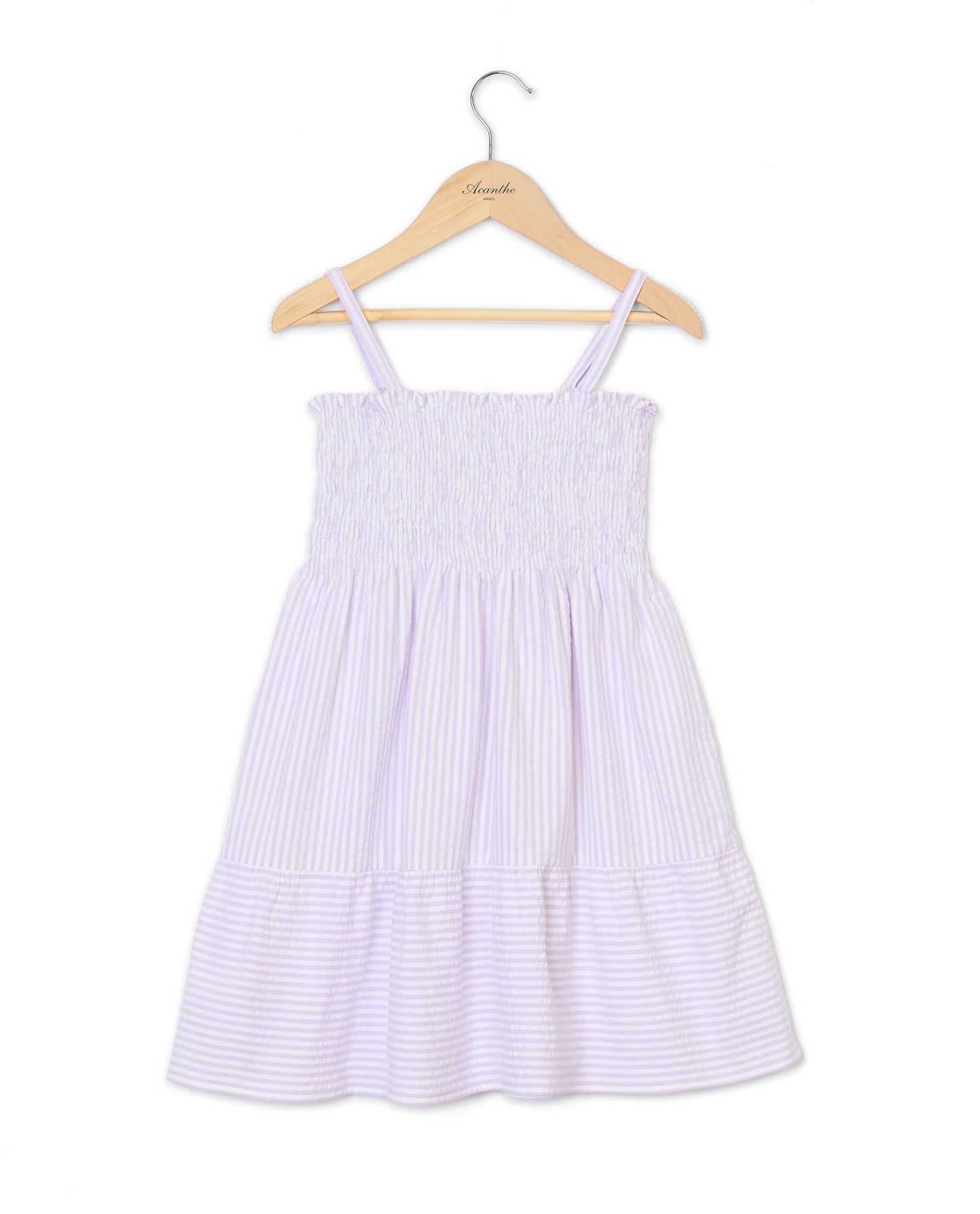 Robe smockée à bretelles seersucker lilas