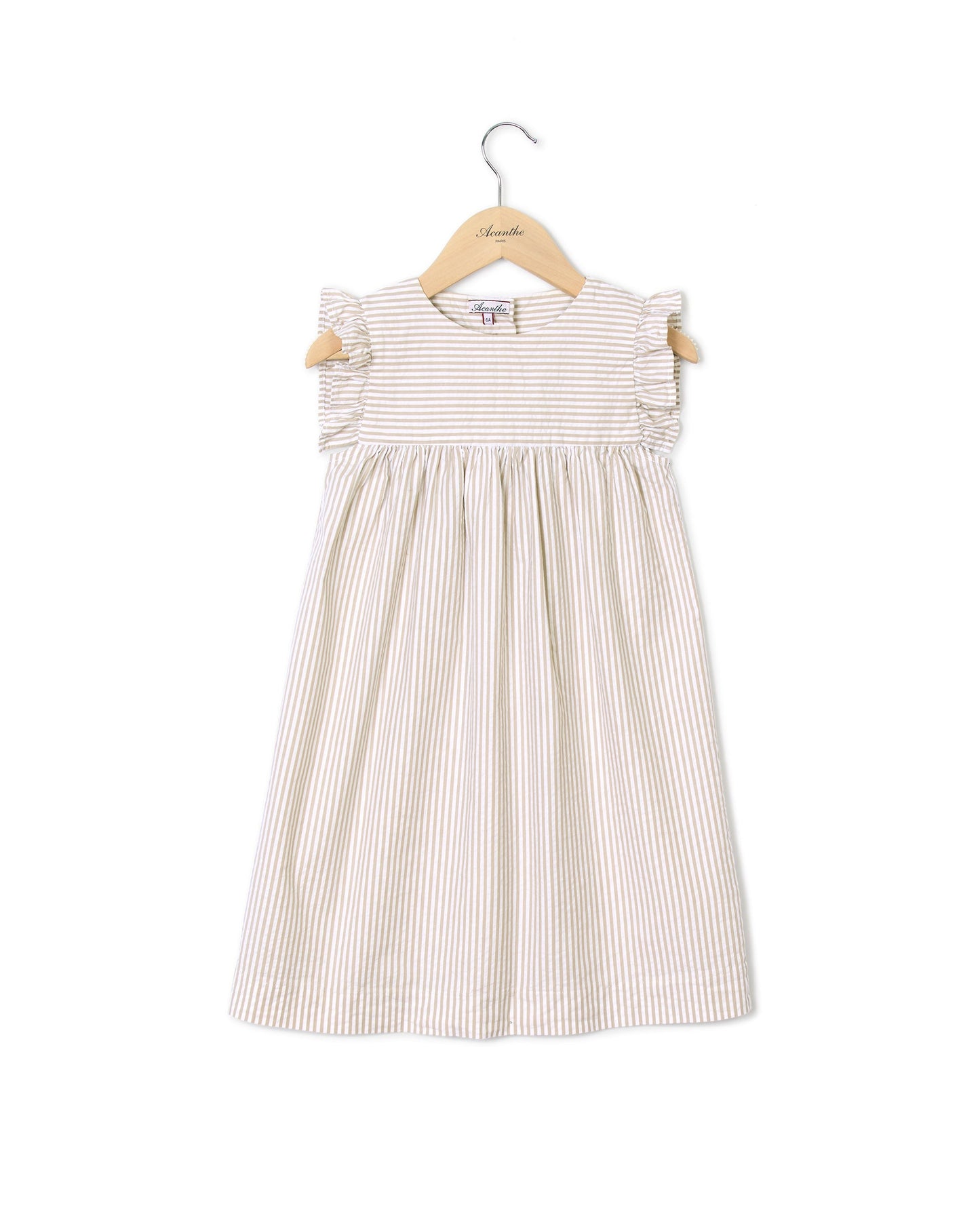 Robe volant épaule seersucker beige