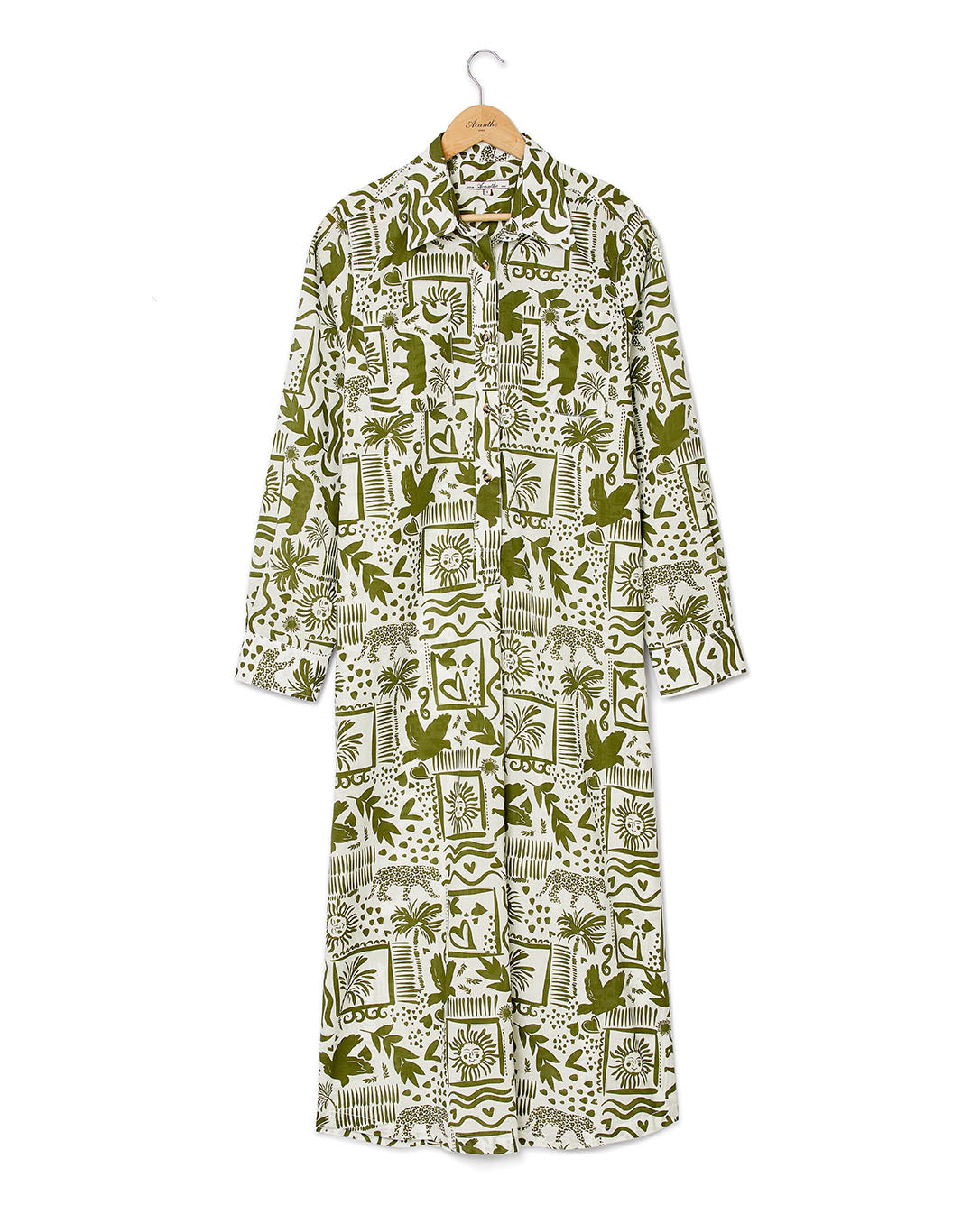 Robe chemisier mi-longue voile de coton imprimé jungle