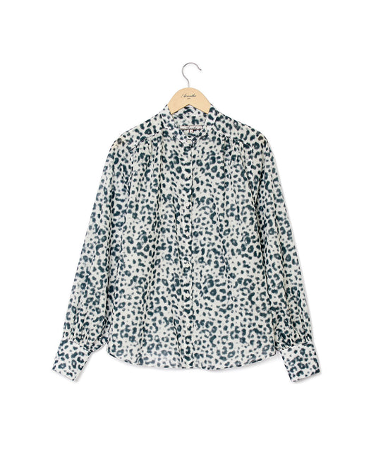 Blouse col mao voile de coton imprimé panthère