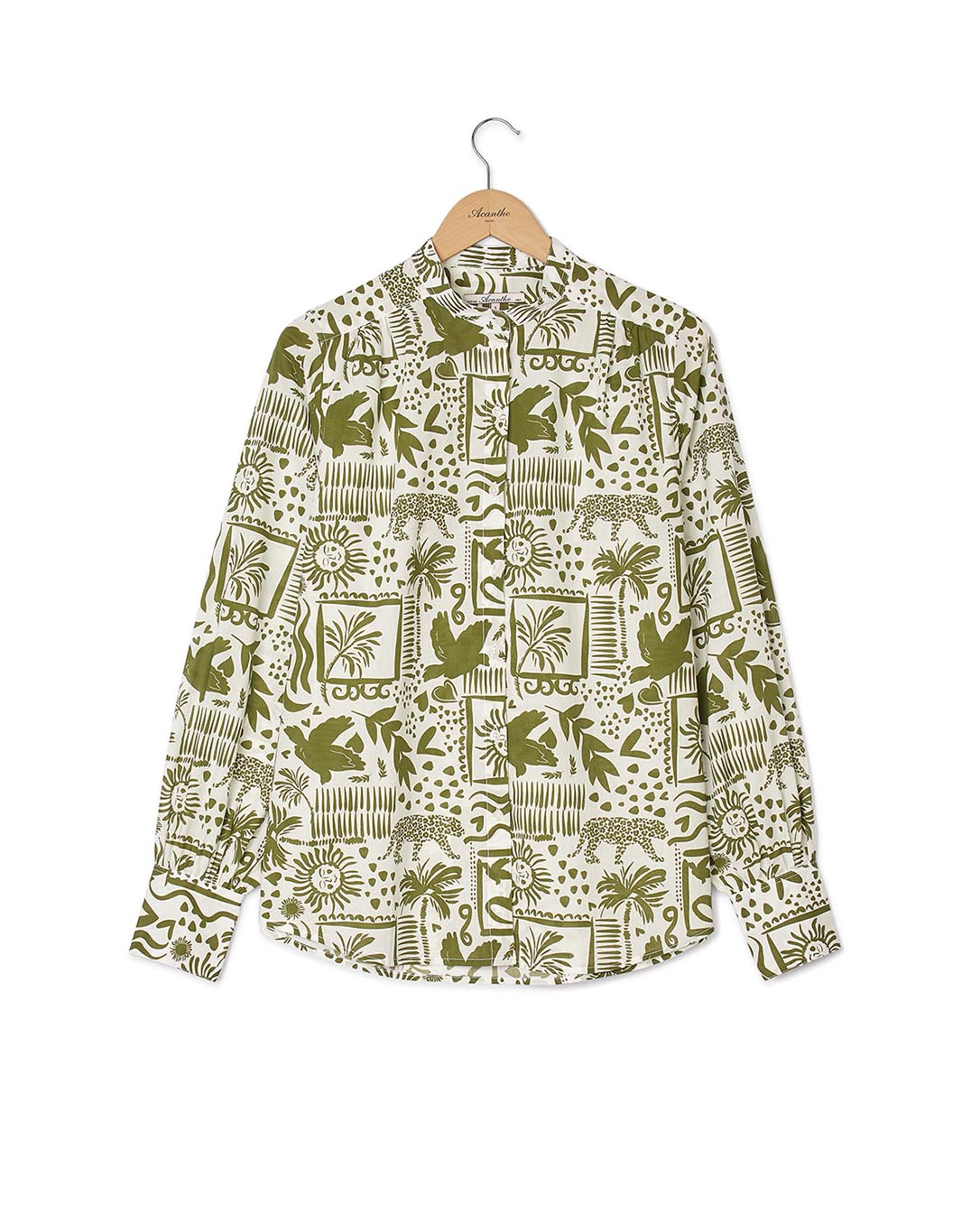 Blouse col mao voile de coton imprimé jungle