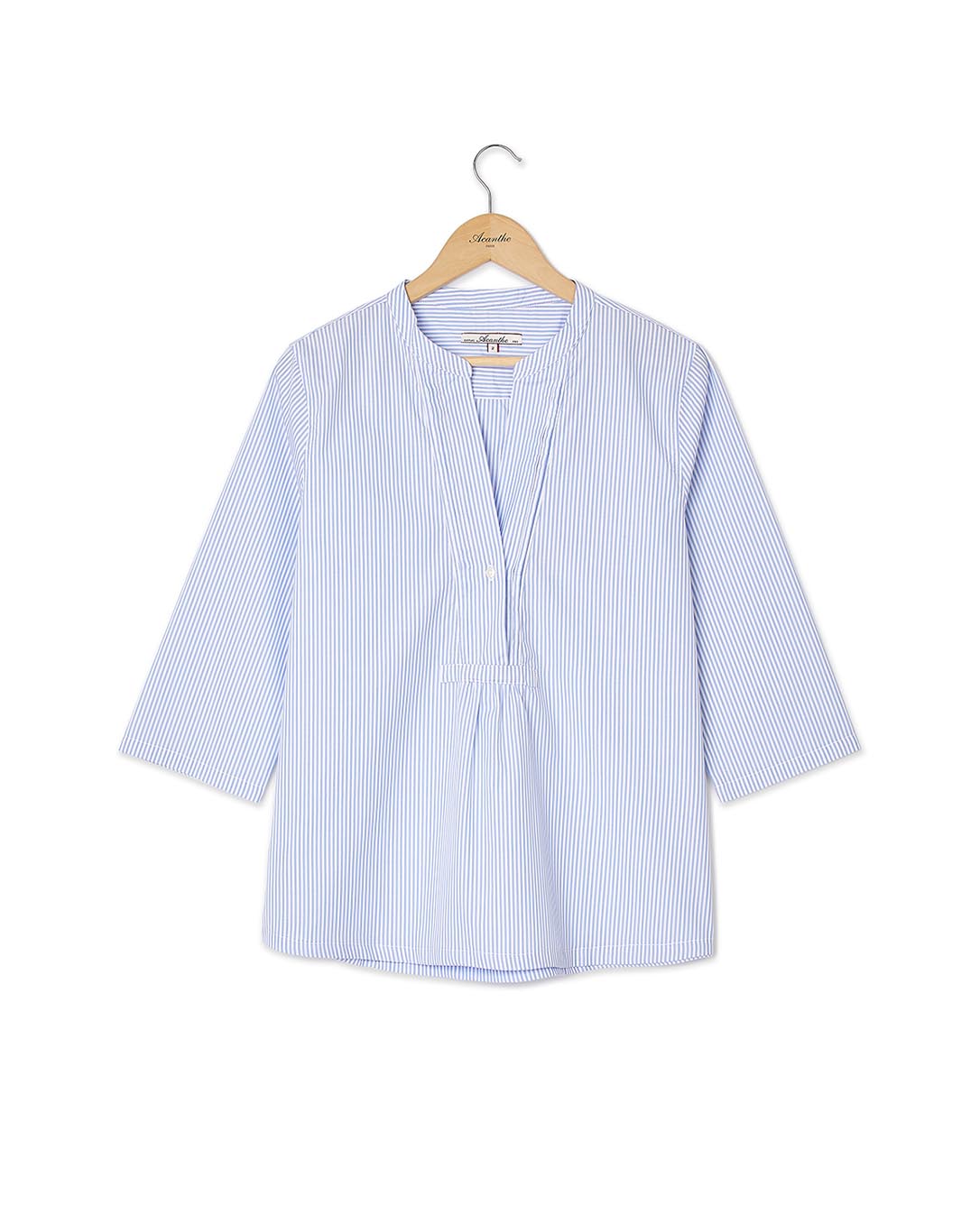 Blouse encolure V croisée rayure ciel