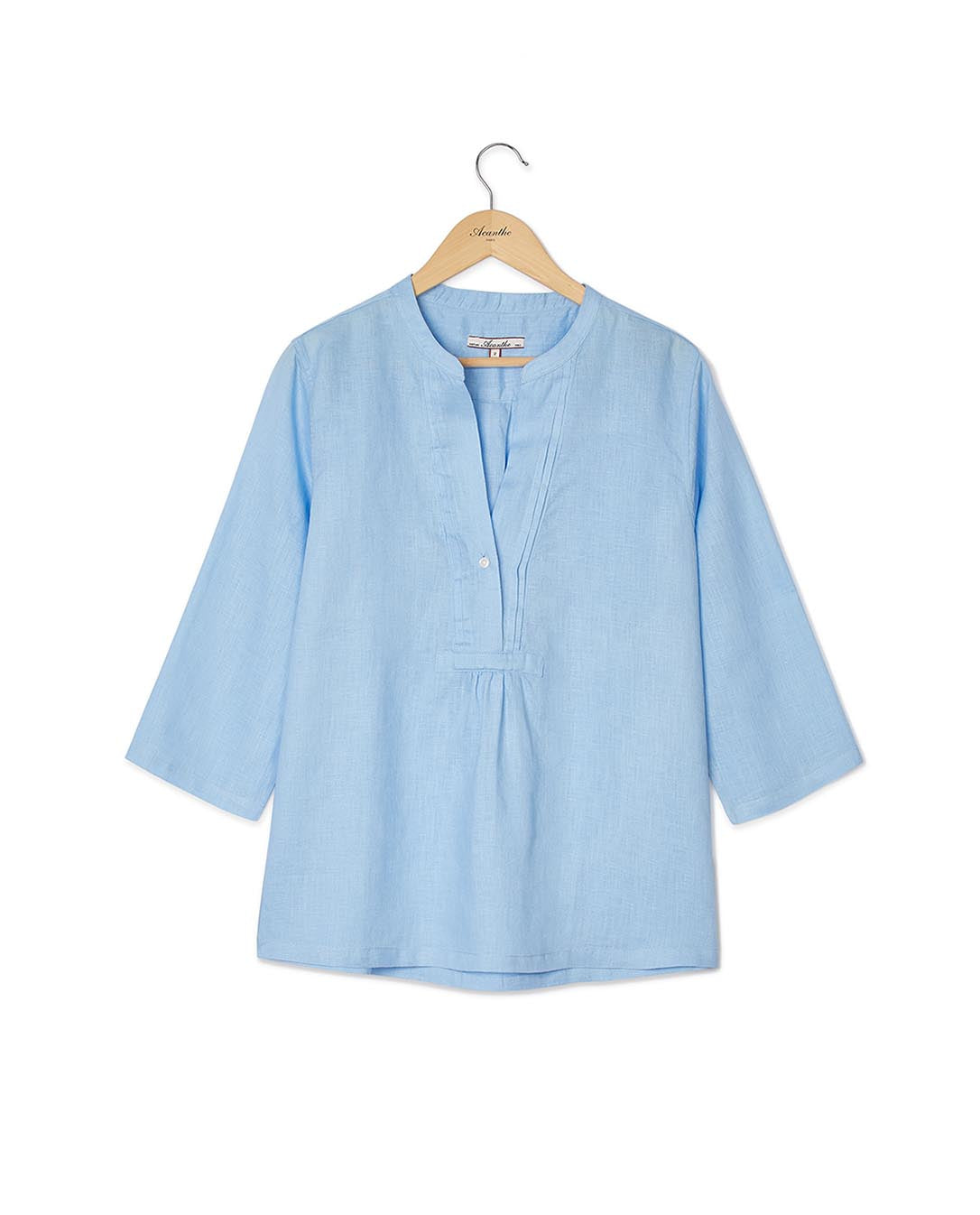 Blouse encolure V croisée lin dutch blue