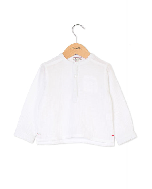 Tunique manches longues gaze de coton blanche 3m-2a