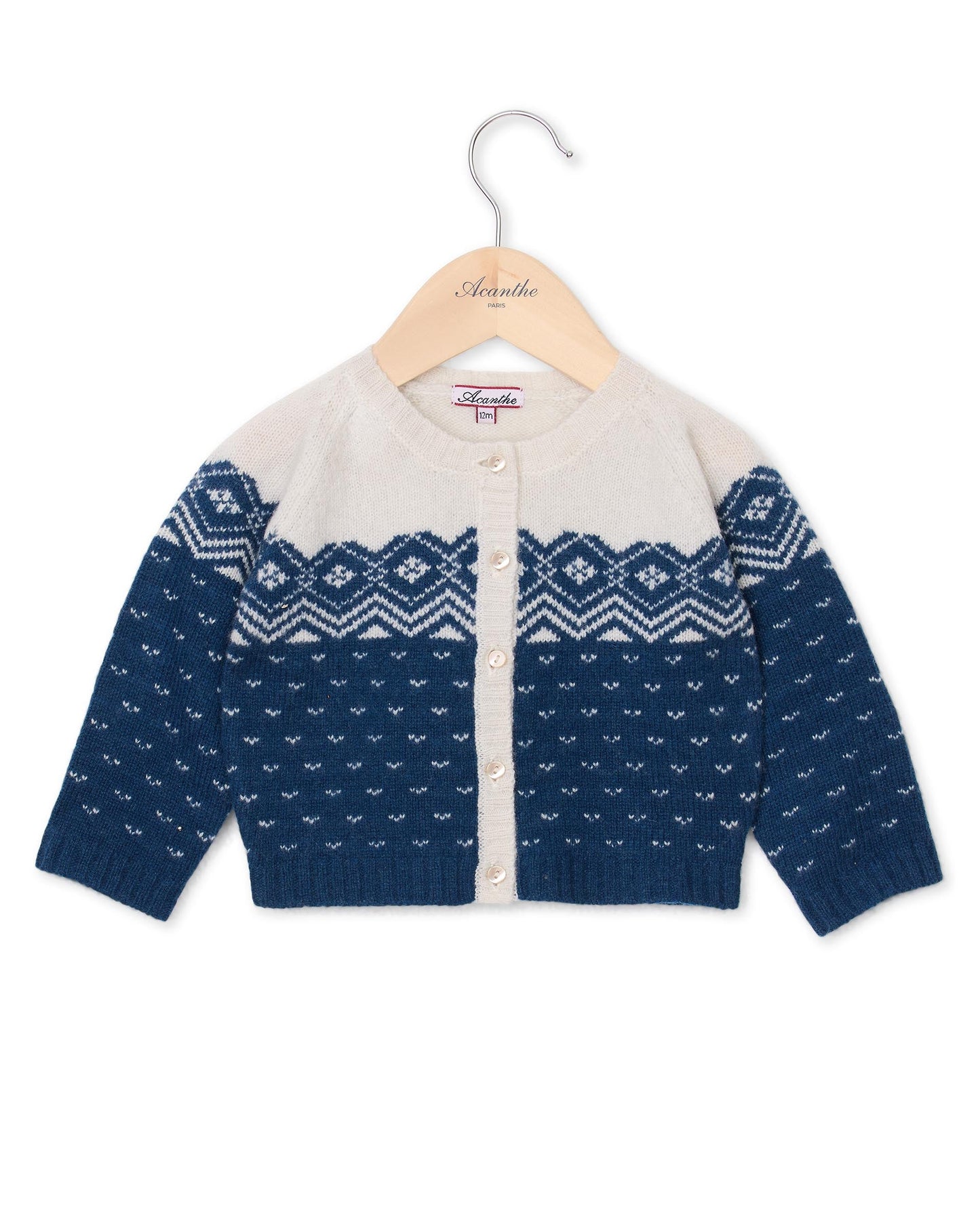 cardigan col rond jacquard 100 lwl marine clair