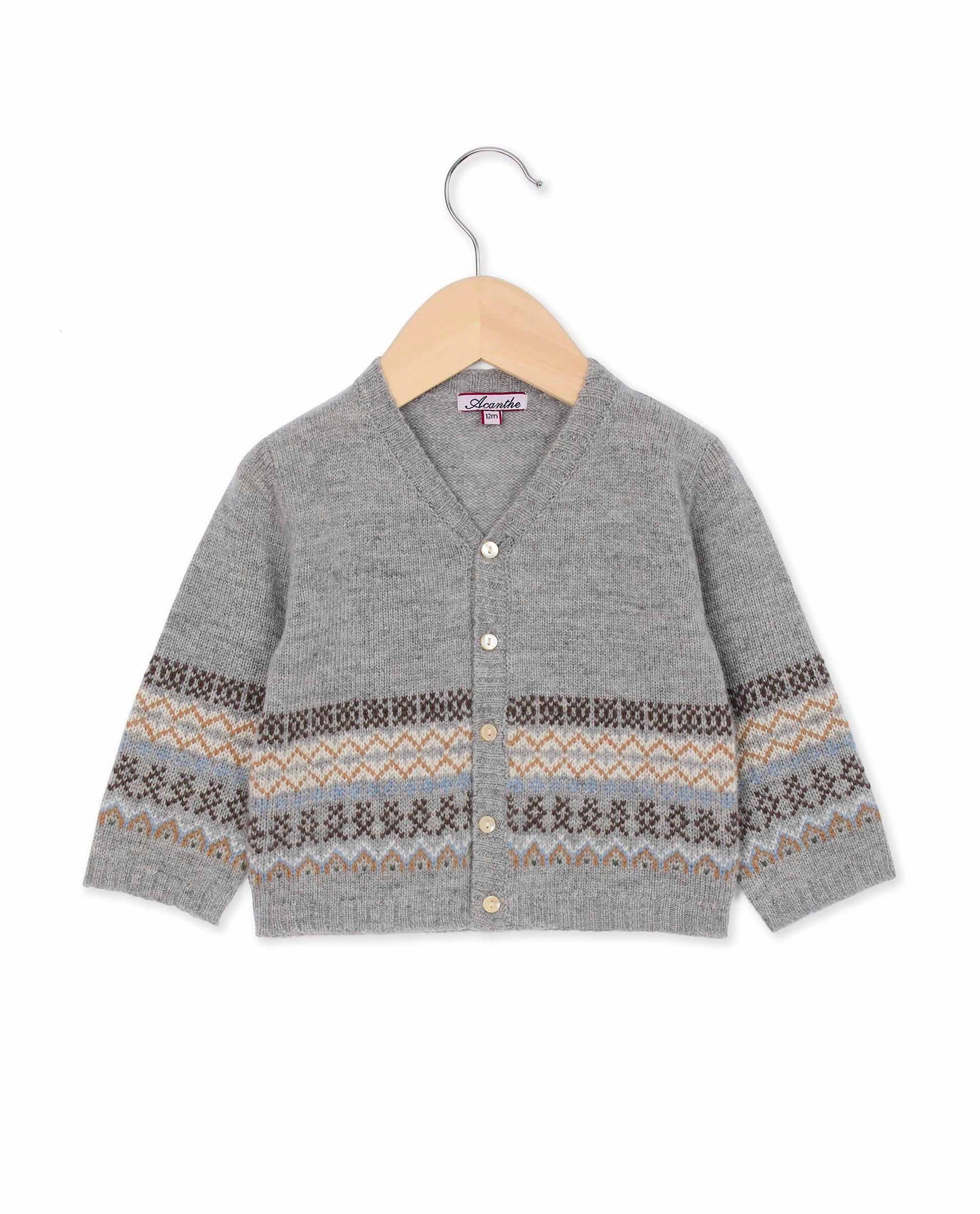 cardigan col V jacquard 100 lwl Gris