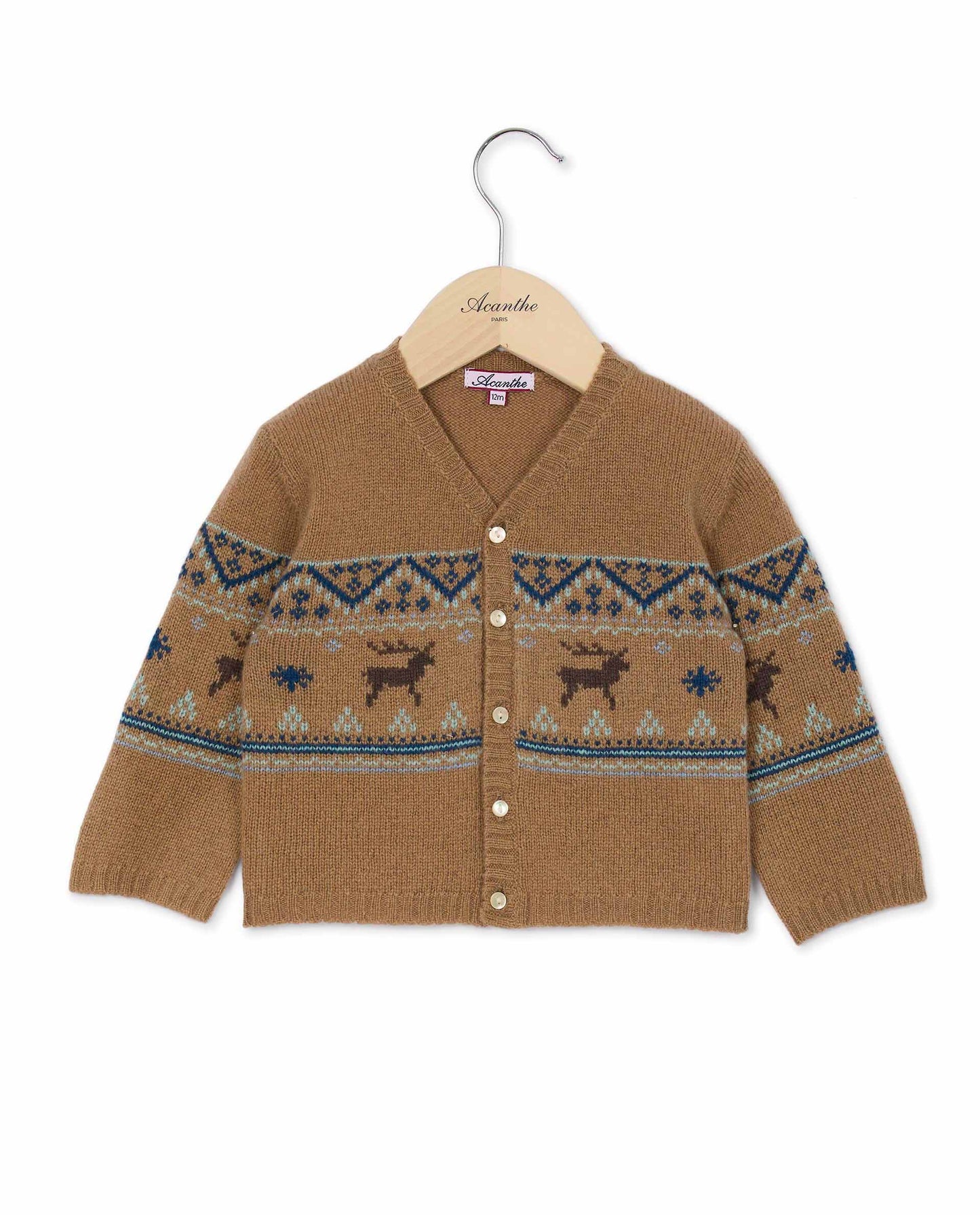 cardigan col V jacquard 100 lwl camel