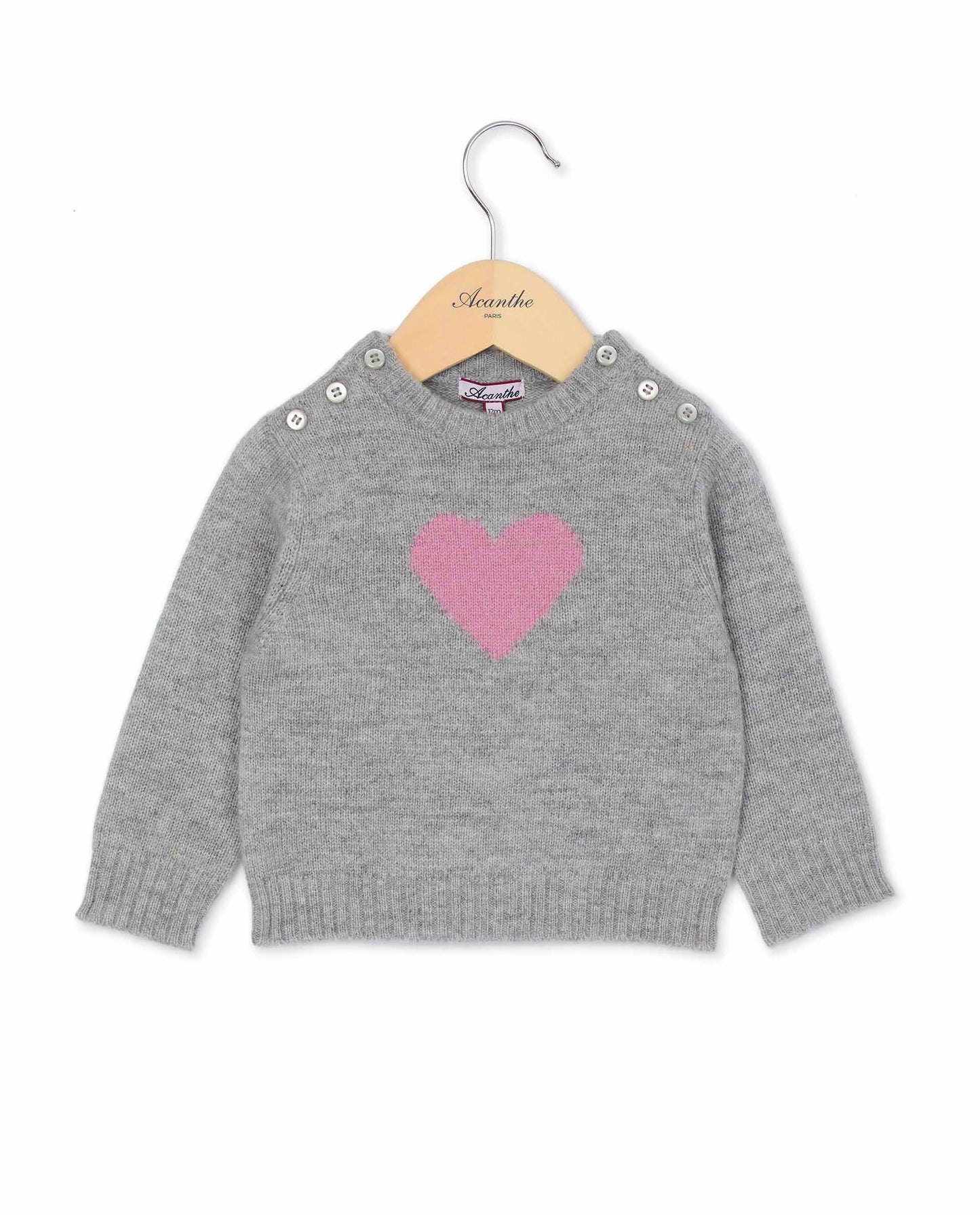 pull col rond jacquard coeur 100 lwl Gris