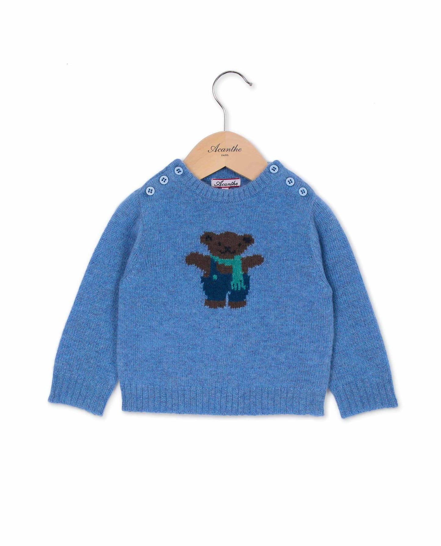 pull col rond jacquard ourson 100 lwl Bleu