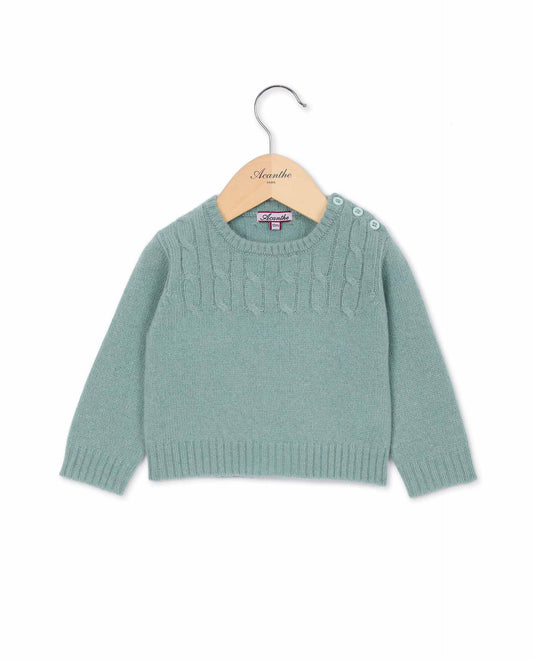 pull col rond torsade 100 lwl vert d'eau