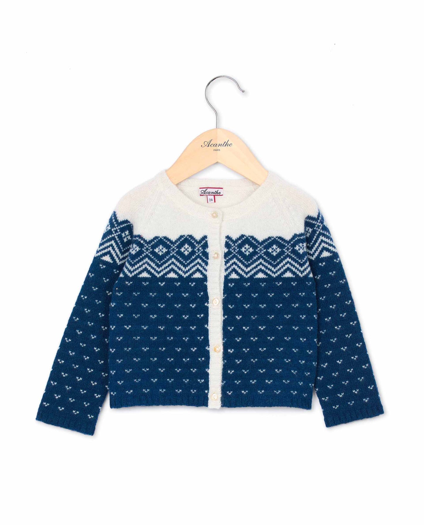 cardigan col rond jacquard 100 lwl marine clair
