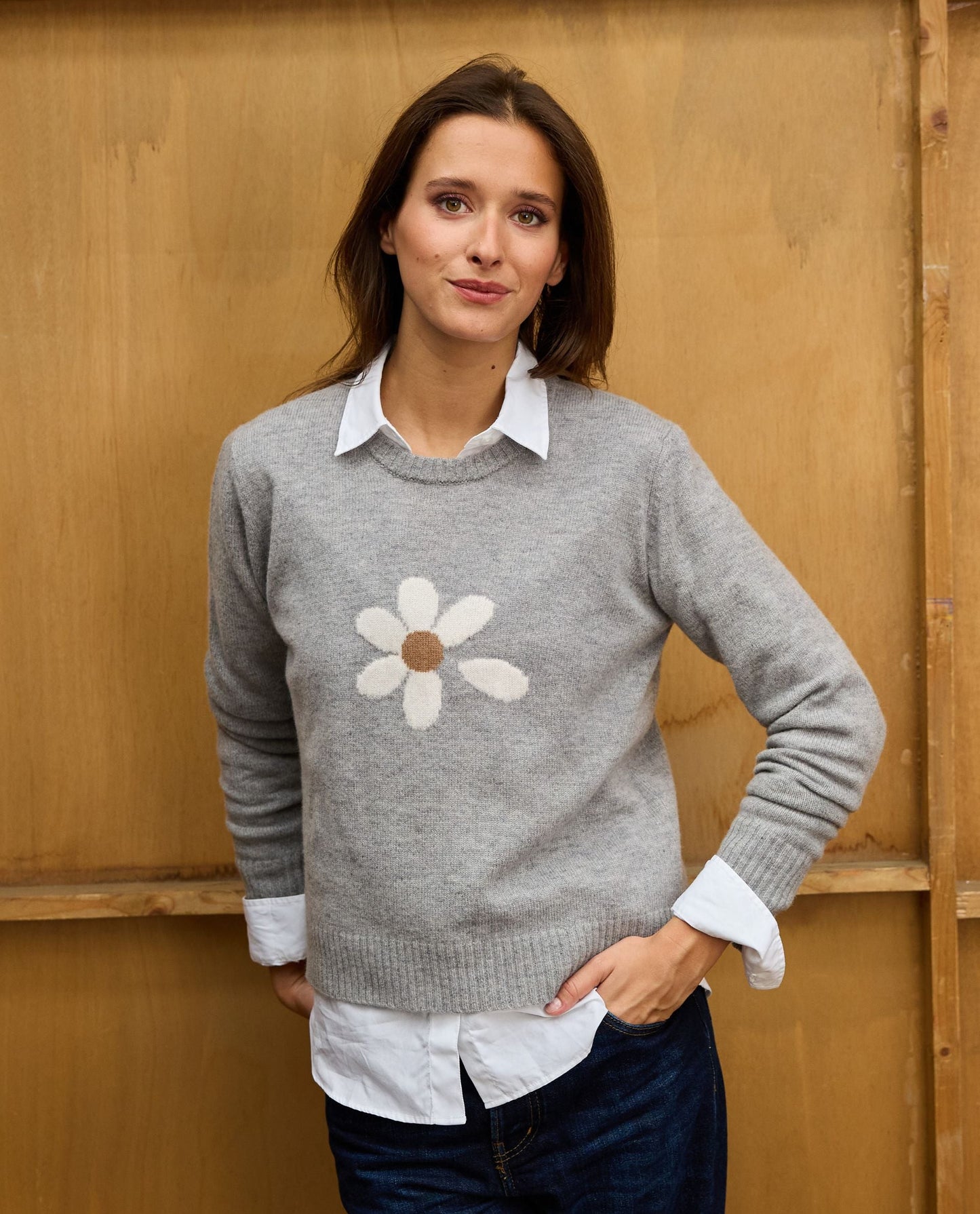 pull col rond marguerite lwl Gris