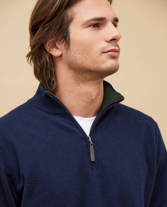 pull zip camionneur 100 cachemire Marine