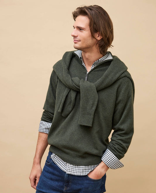 pull zip camionneur 100 cachemire Kaki