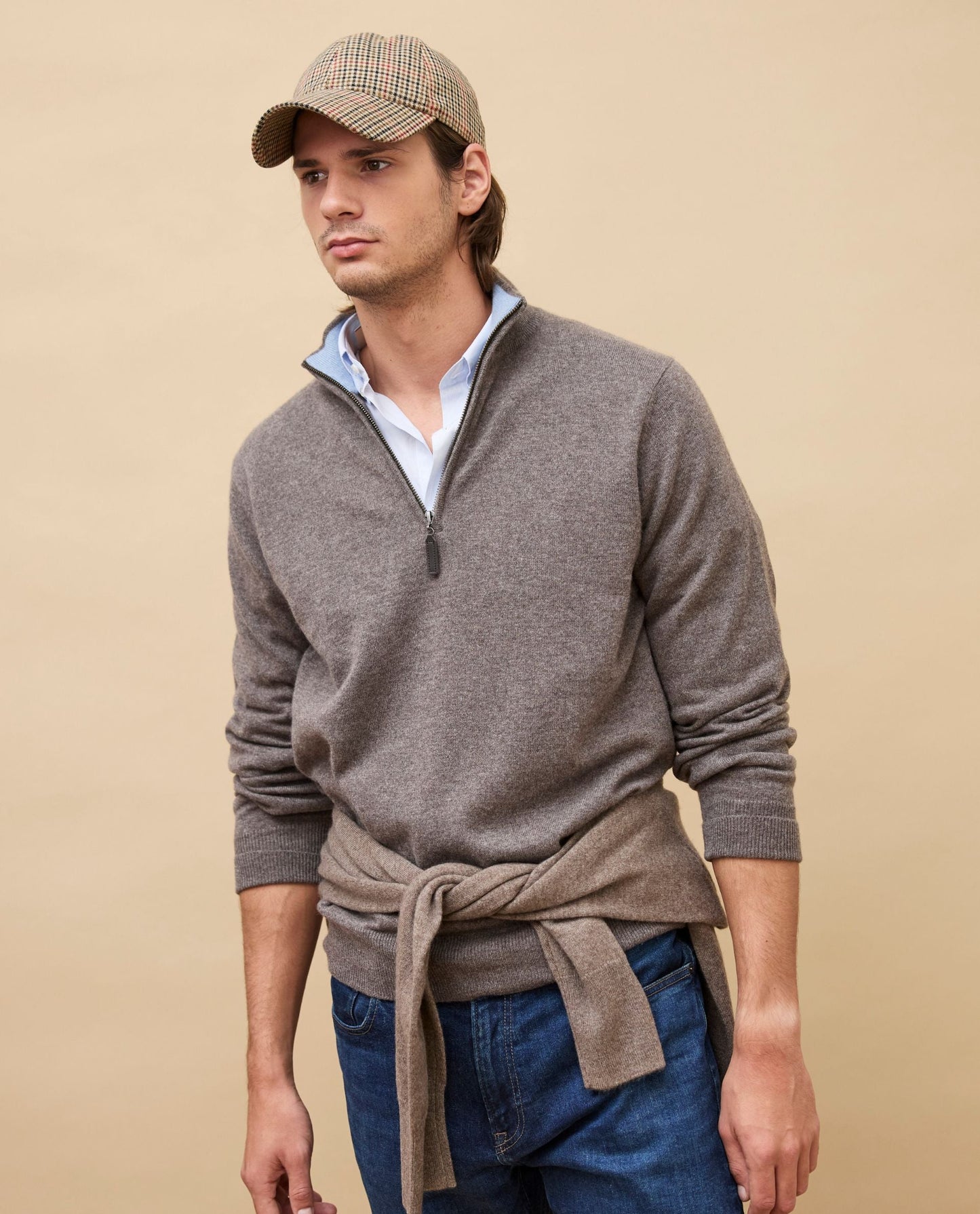 pull zip camionneur 100 cachemire Taupe