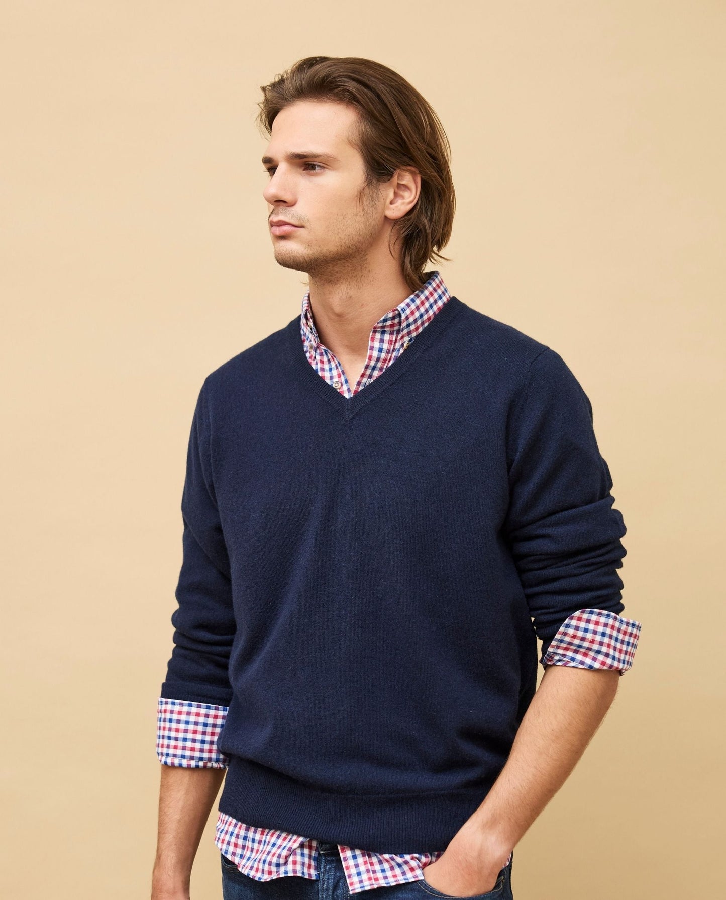 pull col V 100 cachemire Marine