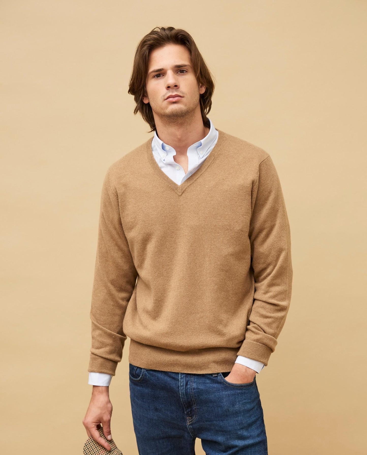 pull col V 100 cachemire camel