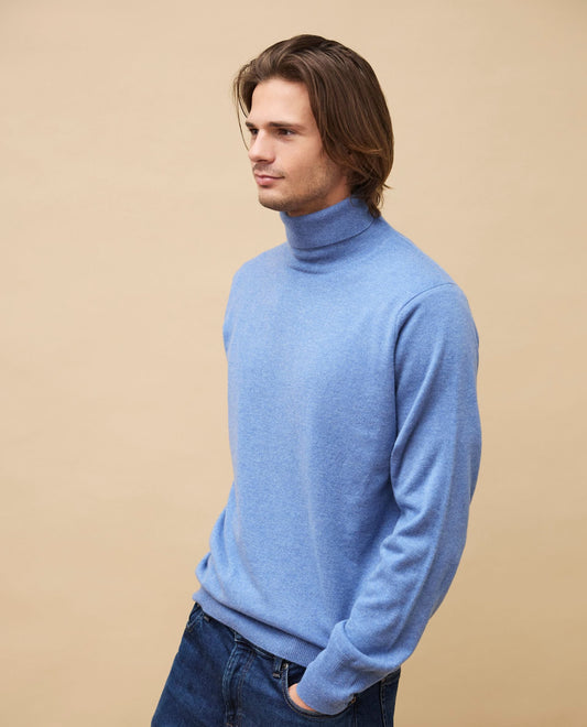 pull col roulé 100 cachemire bleu chiné