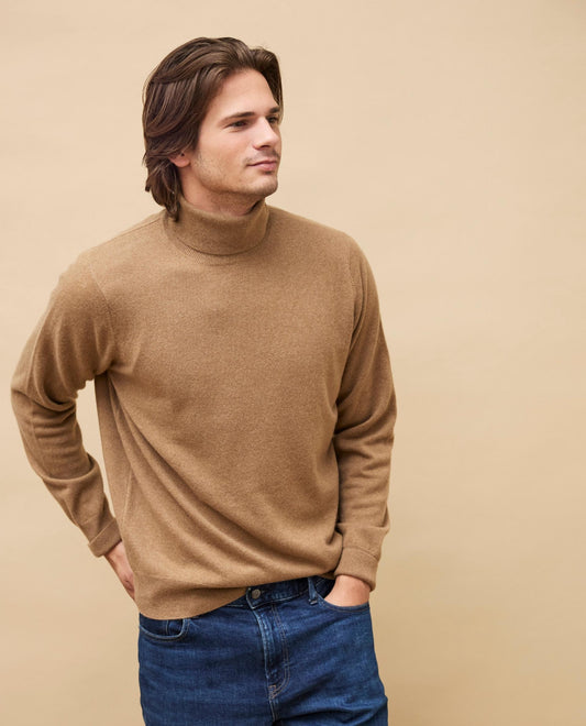 pull col roulé 100 cachemire camel