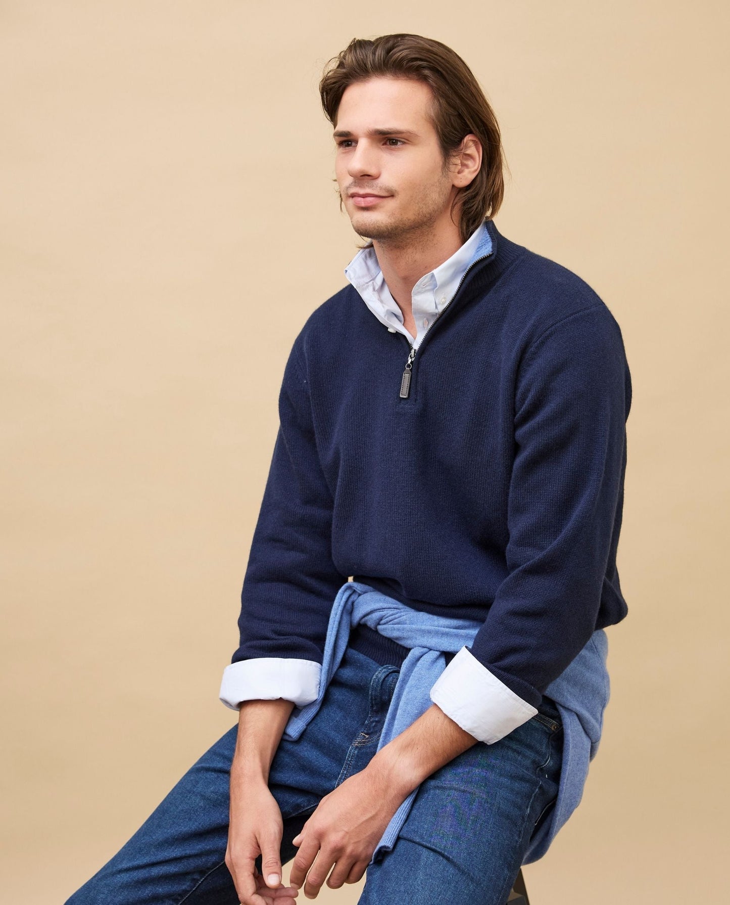 pull zip camionneur JG7 100 cachemire Marine