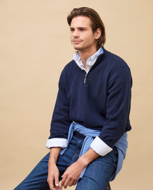 pull zip camionneur JG7 100 cachemire Marine