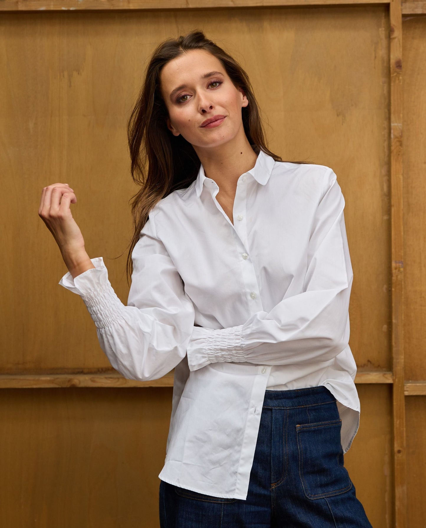 blouse poignets smockés Blanc