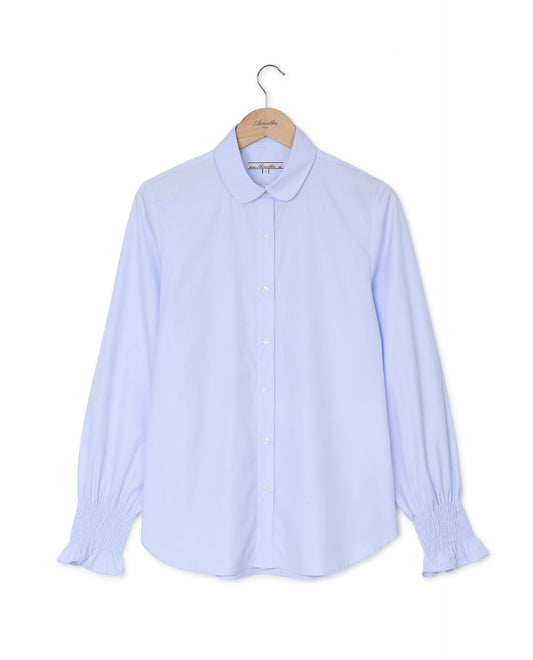 blouse poignets smockés fine rayure ciel